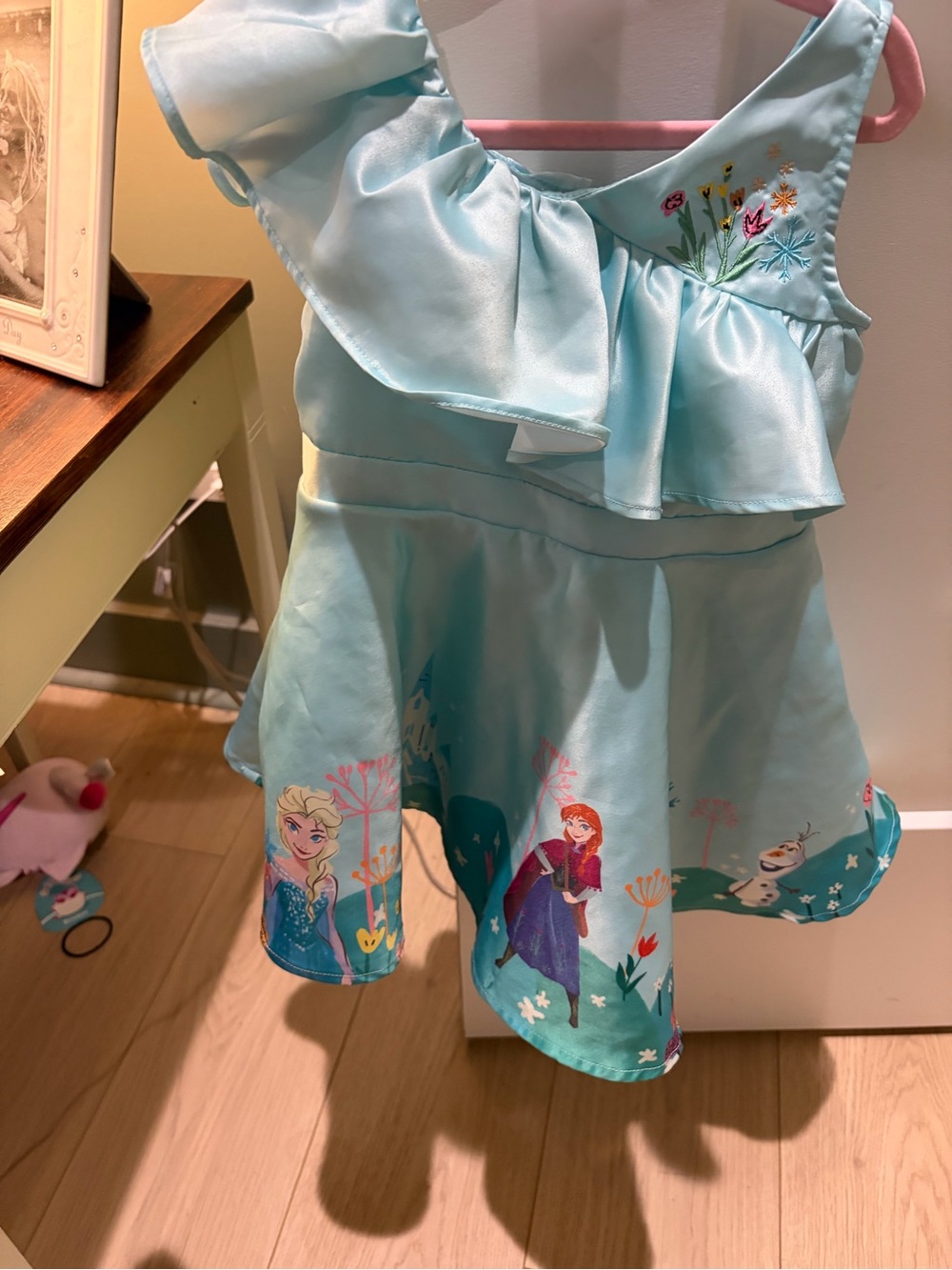 Disney Frozen II Light Blue Girls' Ruffle Dress with Character Print